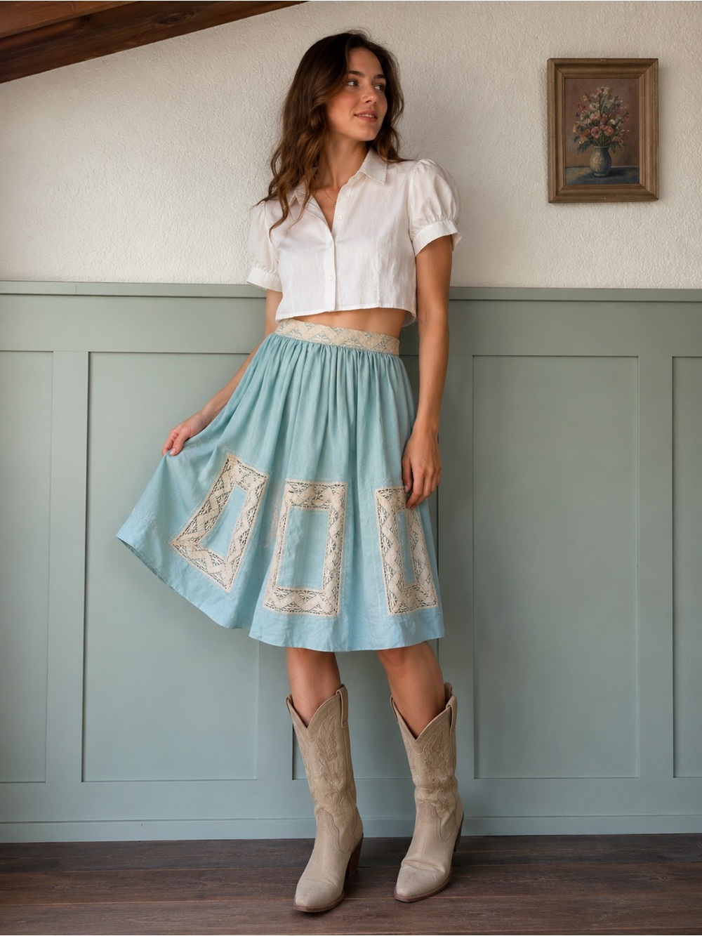 Vintage Handmade Lace Accent Skirt